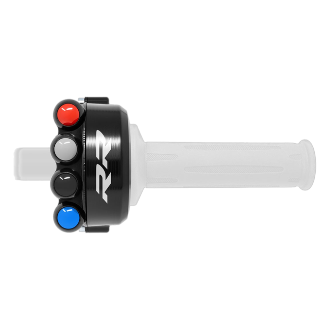 Gasgriffgehäuse mit integriertem Lenkerschalter JetPrime BMW S 1000 RR (15-18) JP CO BM008RRL – Racing-Belegung, geschlossenes Gehäuse, mit RR-Schriftzug