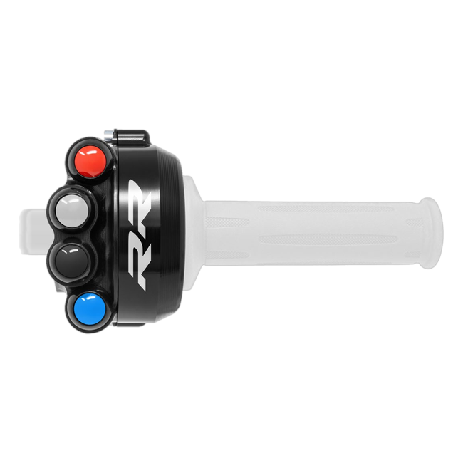 Gasgriffgehäuse mit integriertem Lenkerschalter JetPrime BMW M 1000 RR (20-26) JP CO BM038RRL – Racing-Belegung, mit RR-Schriftzug