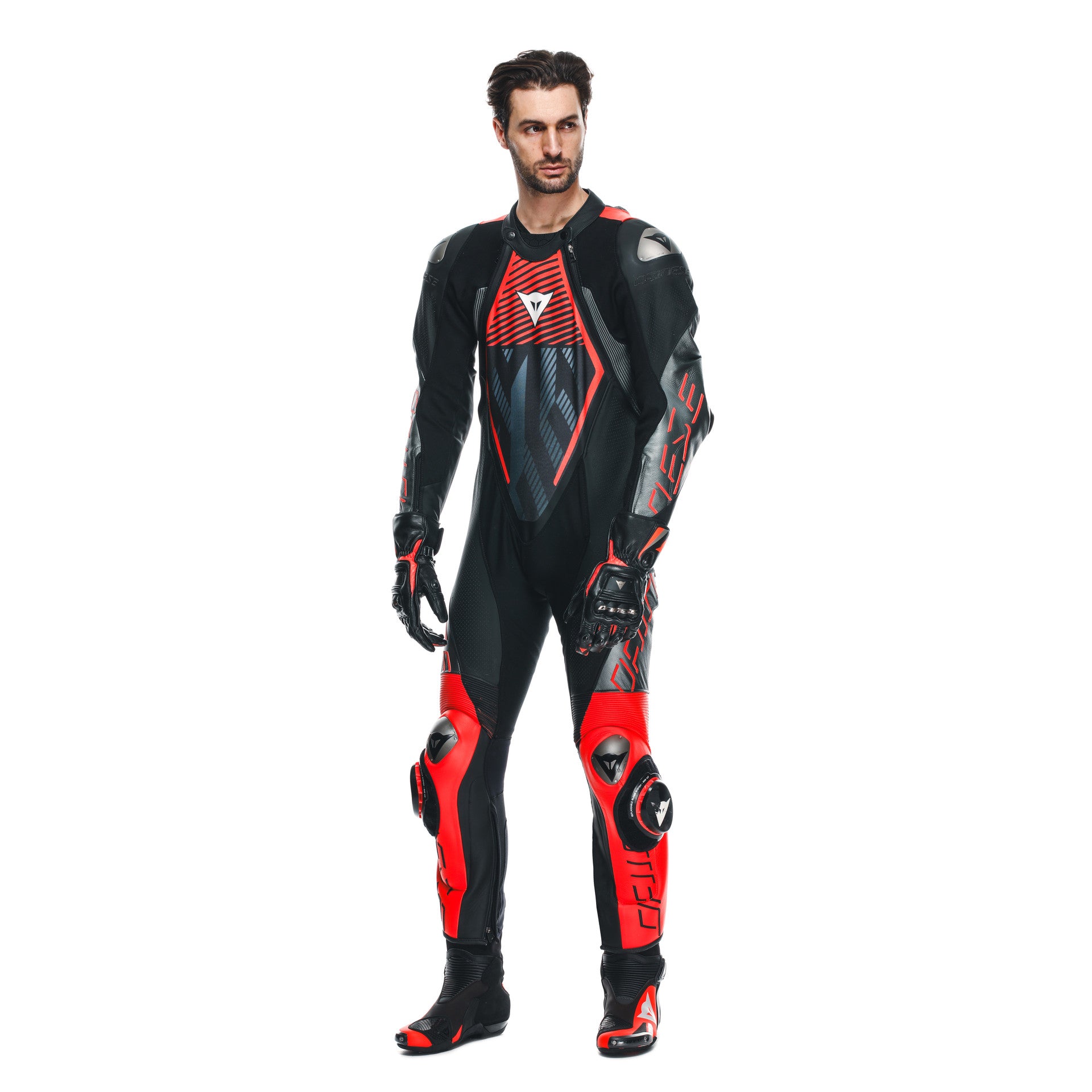 Dainese Audax D-Zip one-piece leather combination-perforated racing suit | Men | Black/red