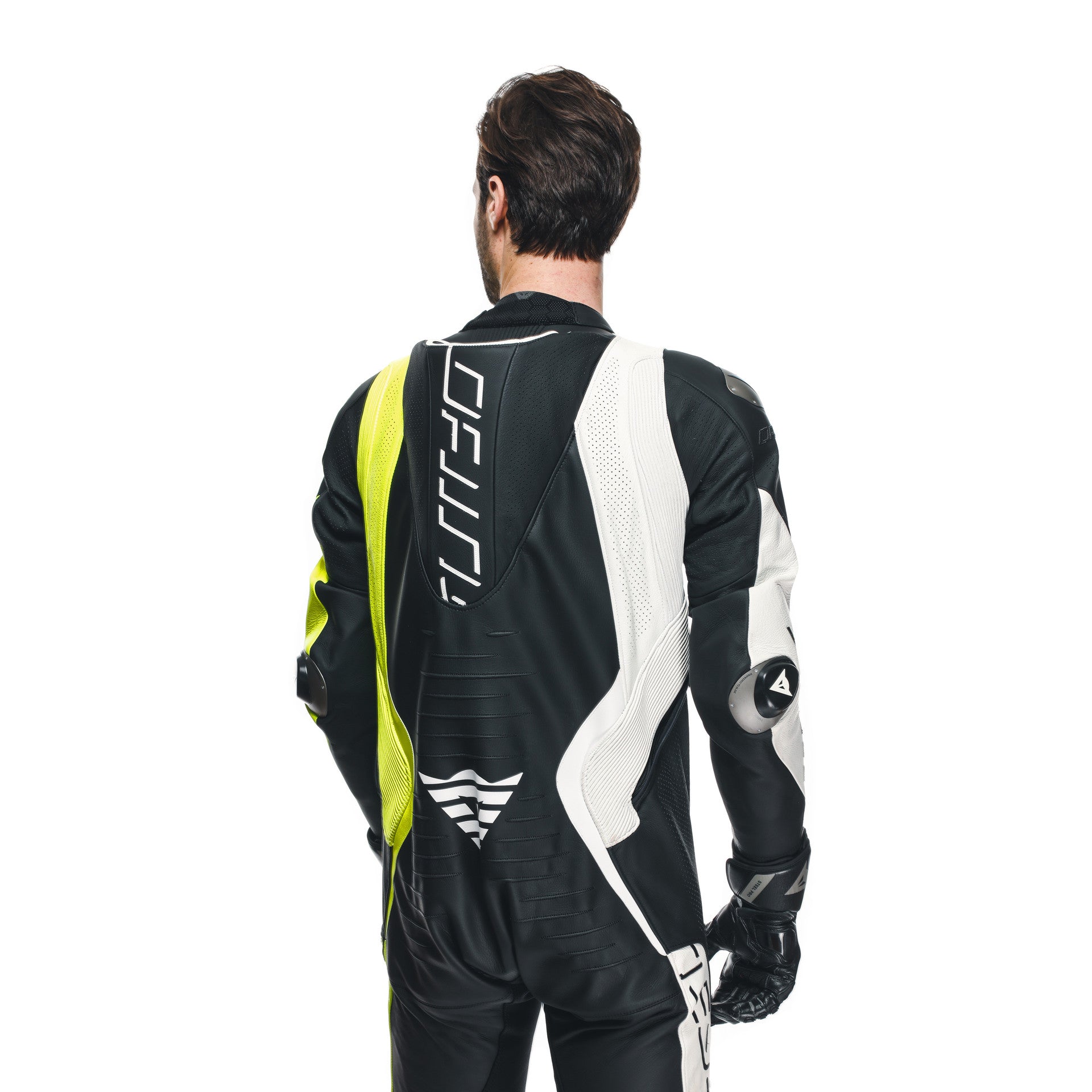 Dainese Audax D-Zip one-piece leather combination-perforated racing suit | Men | Black/neon yellow