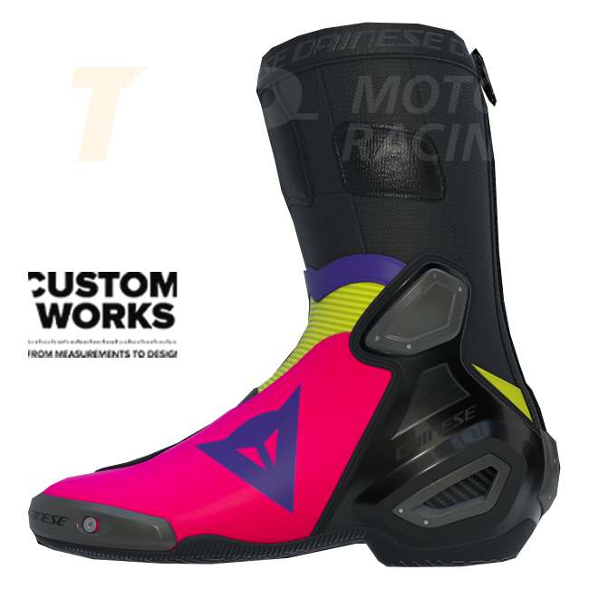 Dainese Axial 2 Racing und Straßen Motorradstiefel | Herren | Fuxia / Viola / Fluogelb | Custom Works