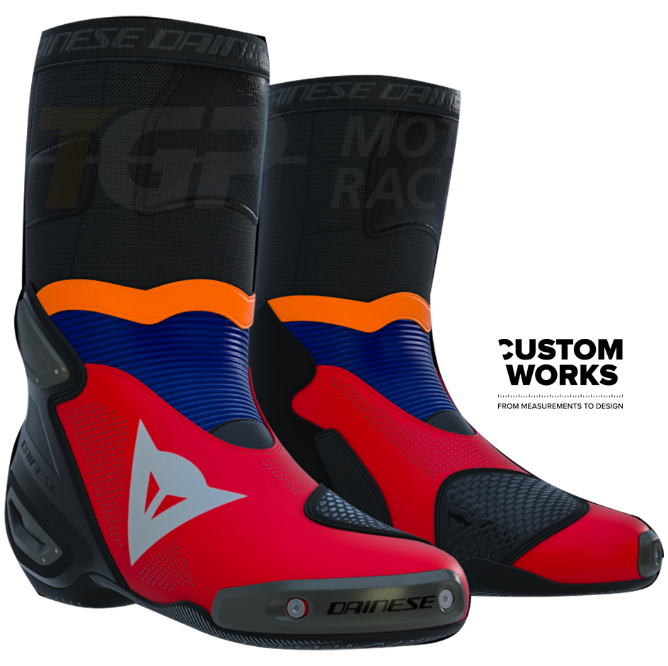Dainese Axial 2 Air Racing and Street Motorcycle Boots Luca Marini Replica 2026 | Men | Lava Red / Electric Blue / Fluo Orange / White | Custom Works 