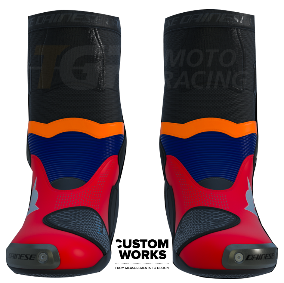 Dainese Axial 2 Air Racing and Street Motorcycle Boots Luca Marini Replica 2026 | Men | Lava Red / Electric Blue / Fluo Orange / White | Custom Works 