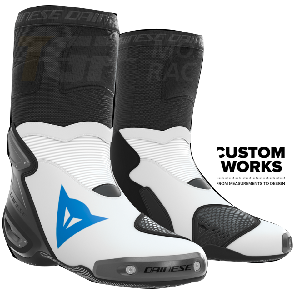 Dainese Axial 2 Racing and Street Motorcycle Boots | Men | White / Sky Blue | Custom Works 