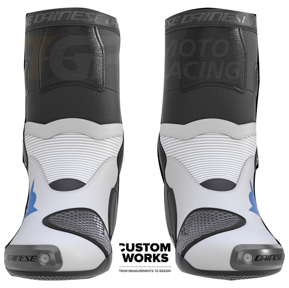 Dainese Axial 2 Racing and Street Motorcycle Boots | Men | White / Sky Blue | Custom Works 