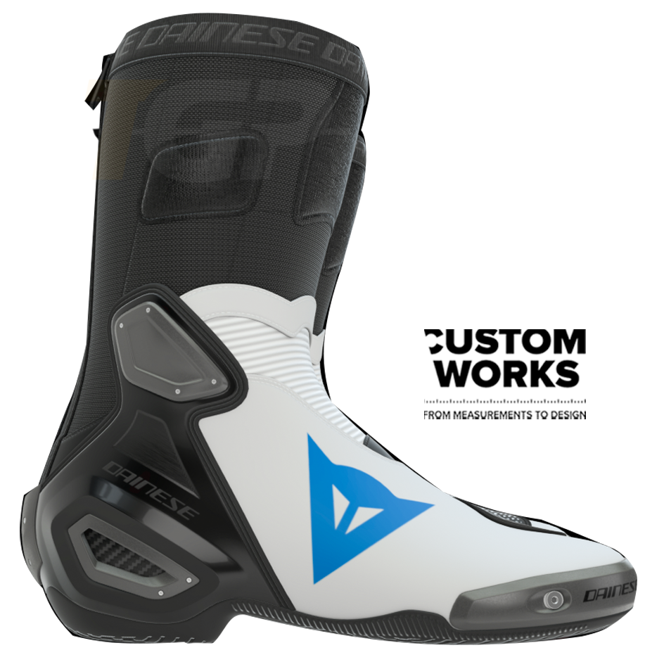 Dainese Axial 2 Racing and Street Motorcycle Boots | Men | White / Sky Blue | Custom Works 