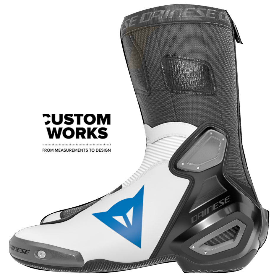 Dainese Axial 2 Racing and Street Motorcycle Boots | Men | White / Sky Blue | Custom Works 