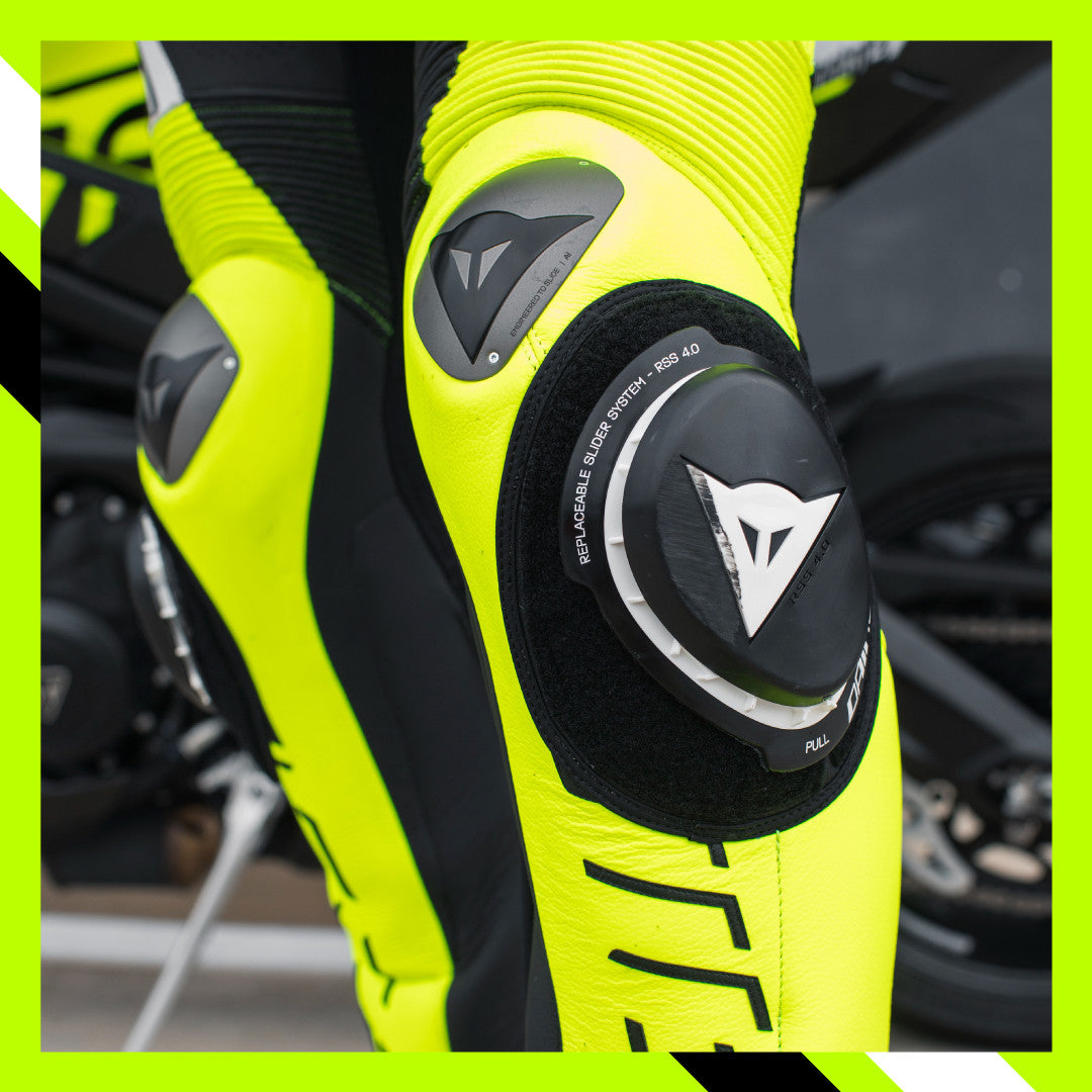 Dainese Audax D-Zip one-piece leather combination-perforated racing suit | Men | Black/neon yellow