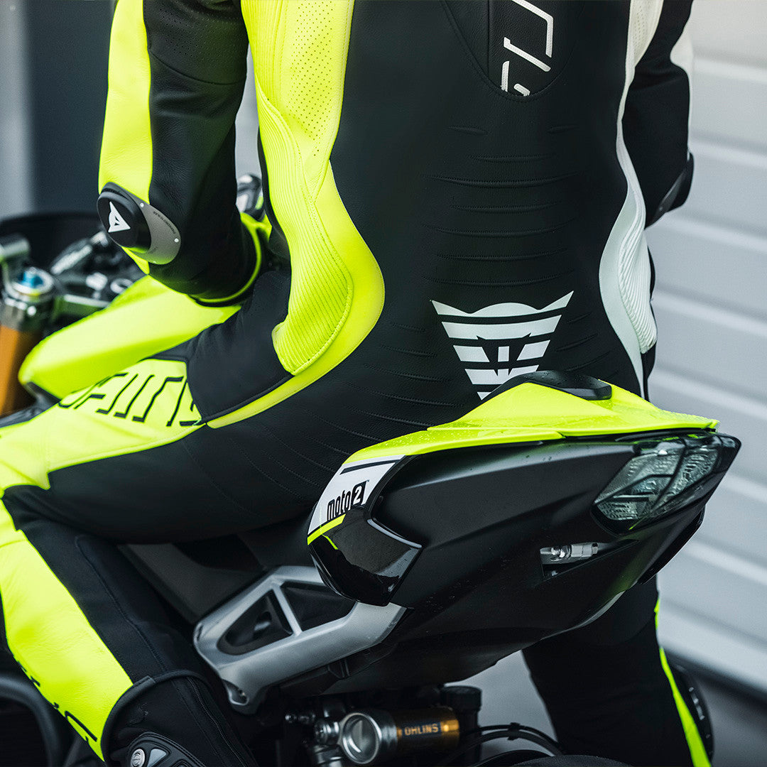 Dainese Audax D-Zip one-piece leather combination-perforated racing suit | Men | Black/neon yellow