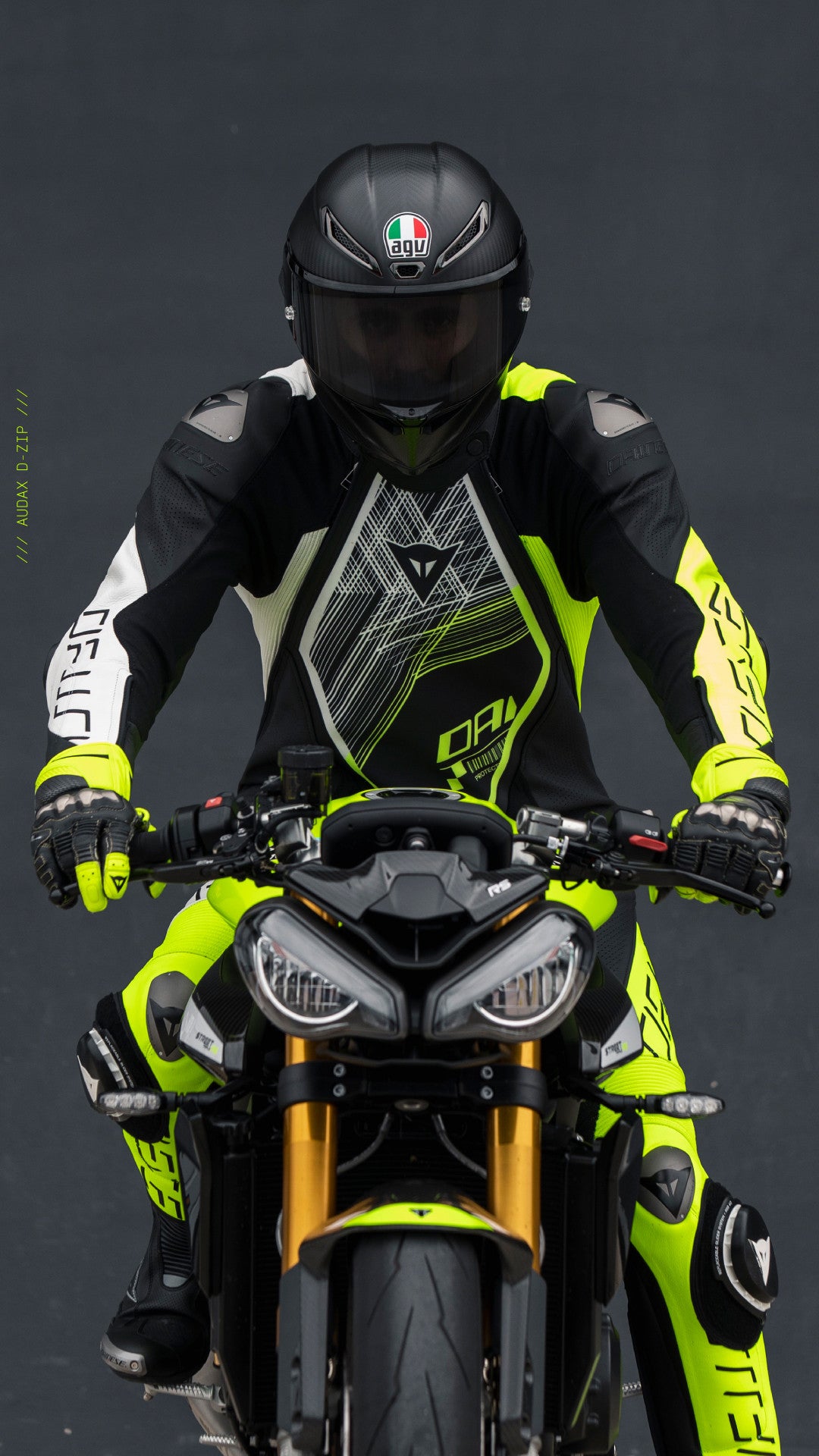 Dainese Audax D-Zip one-piece leather combination-perforated racing suit | Men | Black/neon yellow