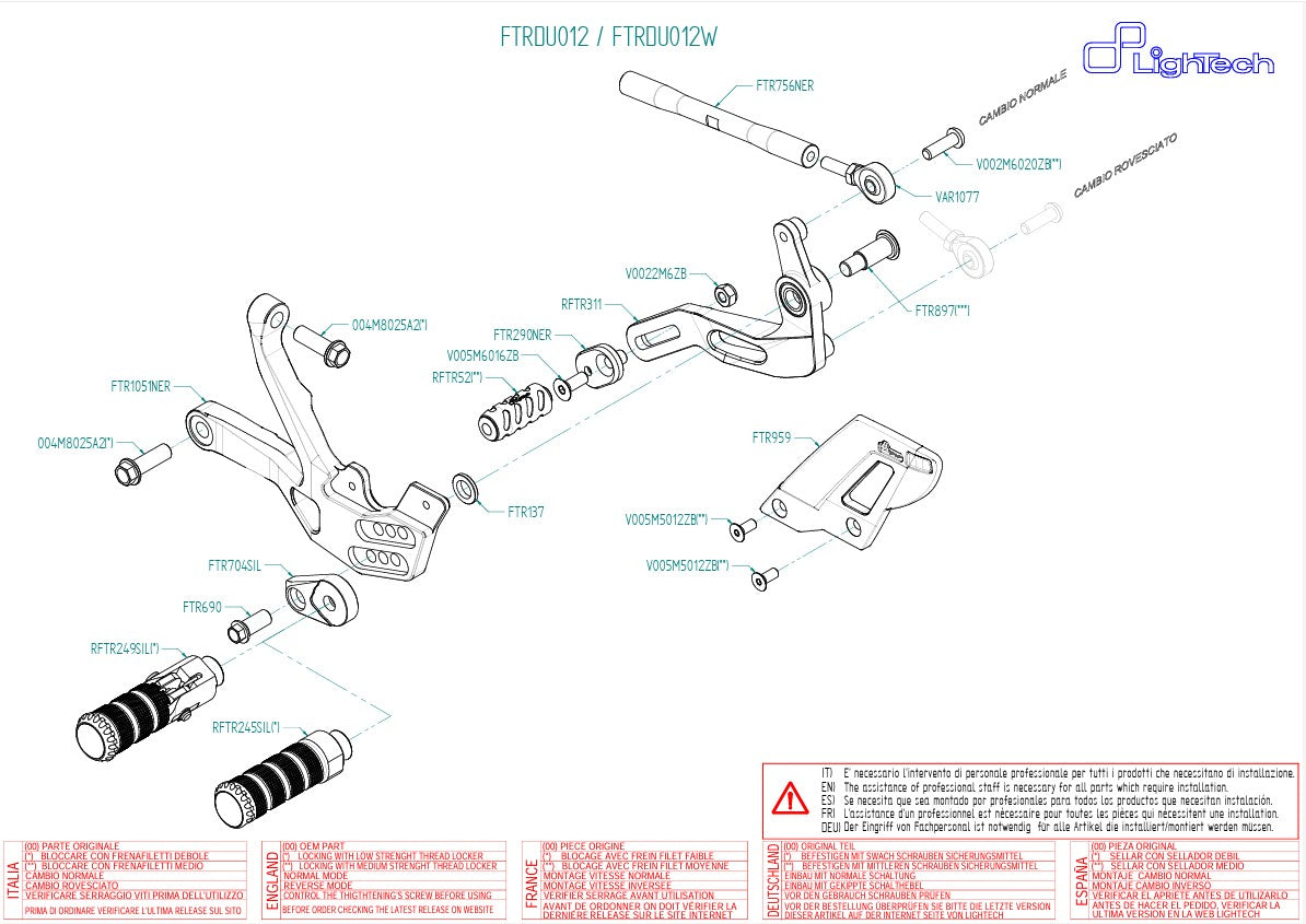 Footrest system LighTech Ducati Panigale V4/S/R (18-24) FTRDU012/W 