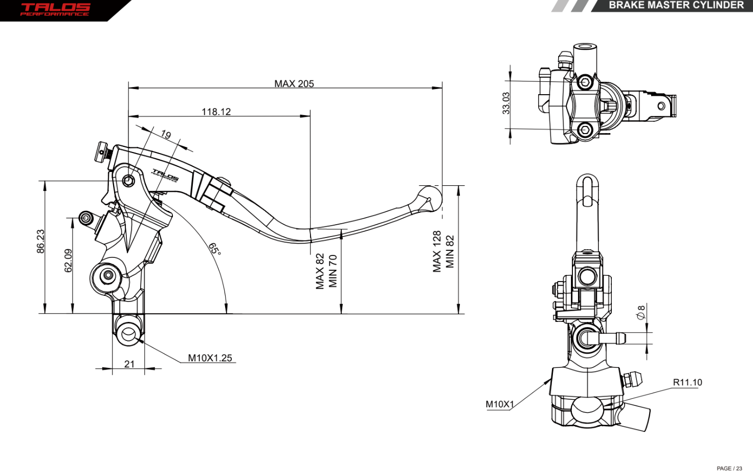 Talos CNC ST Radial Racing Brake Master Cylinder 16mm| ST.16 