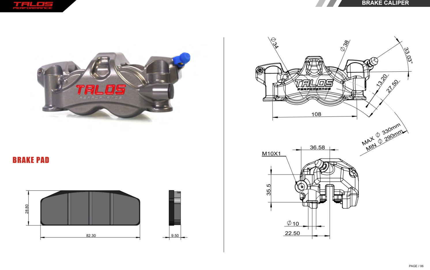 Talos X80 SBK Racing Monoblock P4 34/38 108mm Brake Caliper Front Left | X80.108.HD.L 