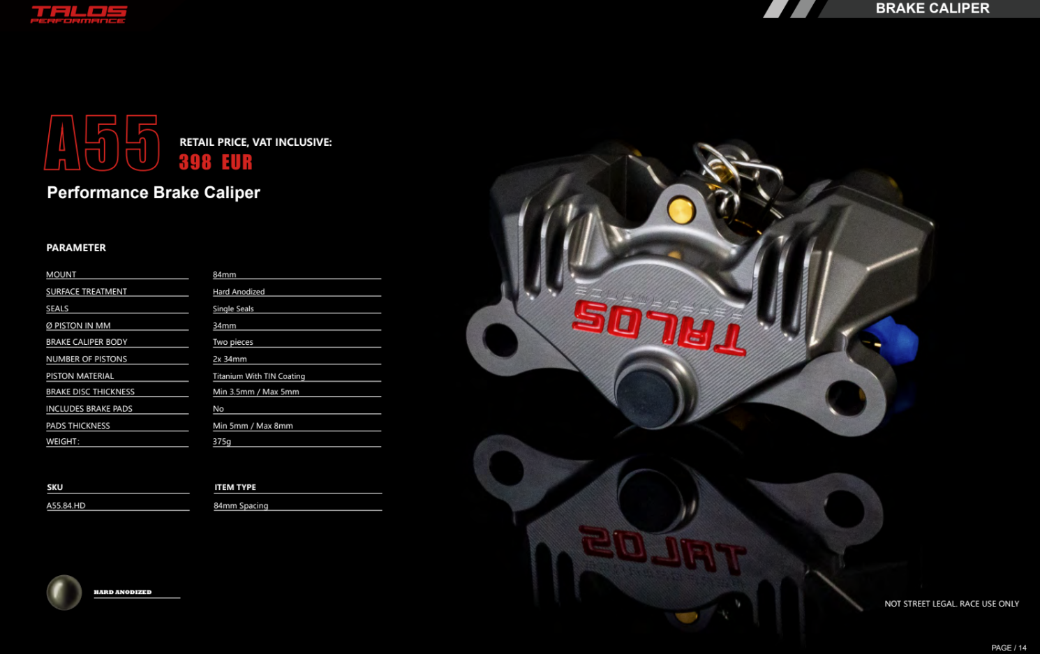 Talos P2 34 CNC Racing 84mm rear brake caliper | A55.84.HD 