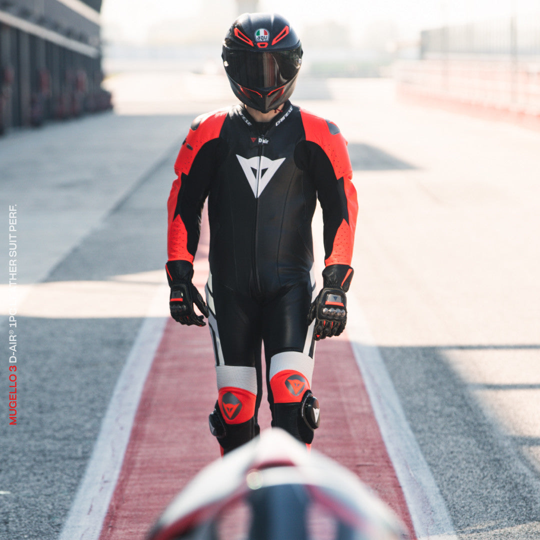 Dainese Mugello 3 D-AIR® one-piece leather combination-perforated airbag racing suit | Men | Black/red
