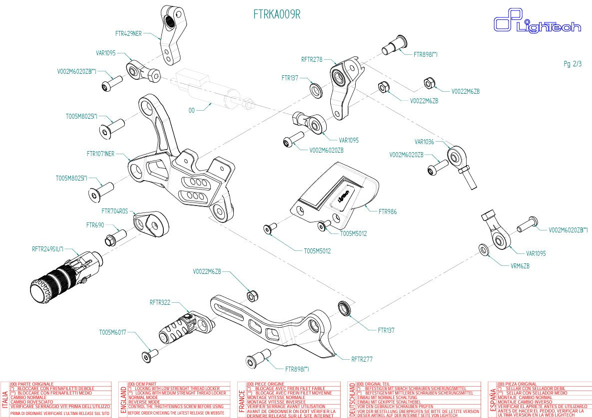 Footresting system R Lighteech reversal circuit Kawasaki ZX-6R/636/RR (05-25) Ftra009r