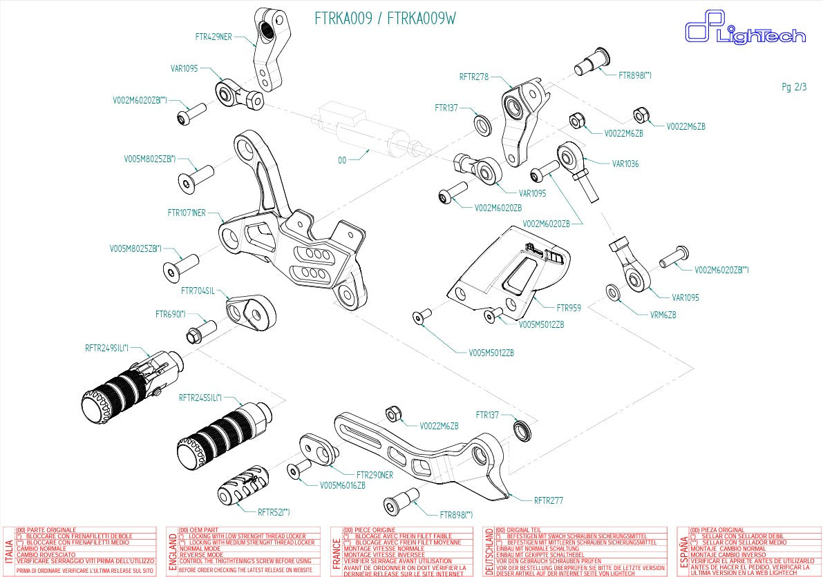 Footrest system Light-tech reversal circuit Kawasaki ZX-6R/636/RR (05-25) FTRKA009/W