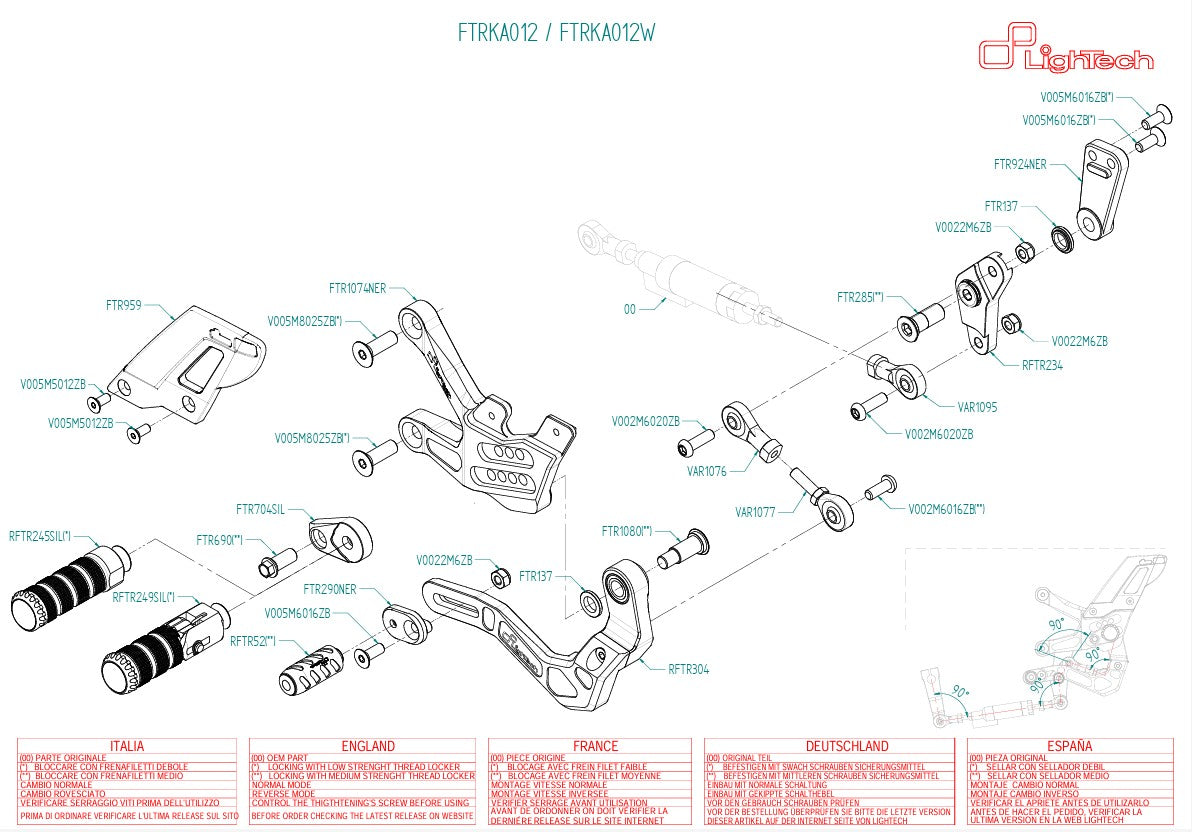Footrest system Light-tech reversal circuit Kawasaki ZX-10 R/RR (21-25) FTRKA012/W