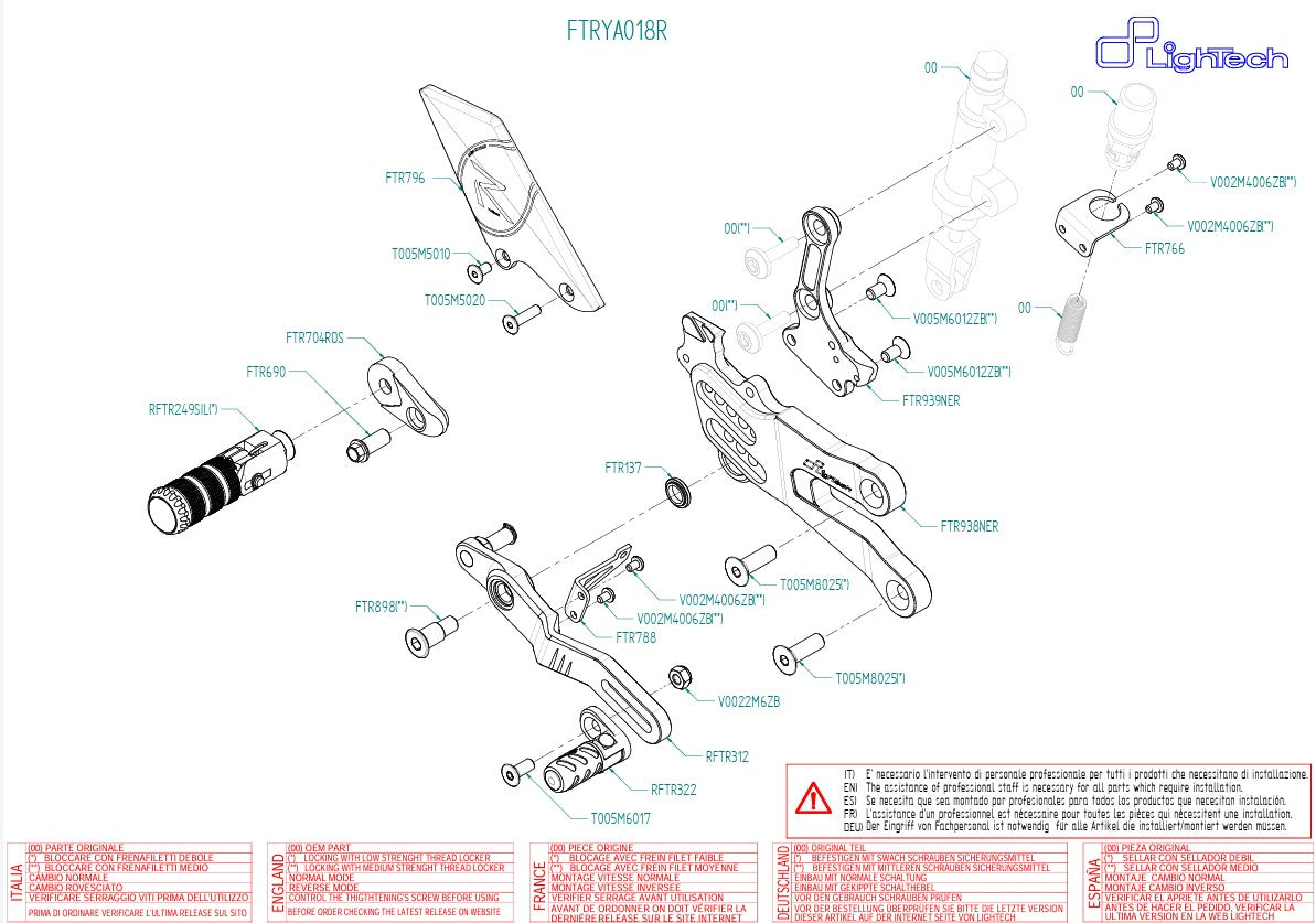 Footrest system R Lightech Yamaha YZF-R7 (22-25) Ftrya018r