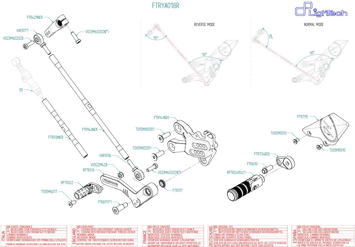 Footrest system R Lightech Yamaha YZF-R7 (22-25) Ftrya018r