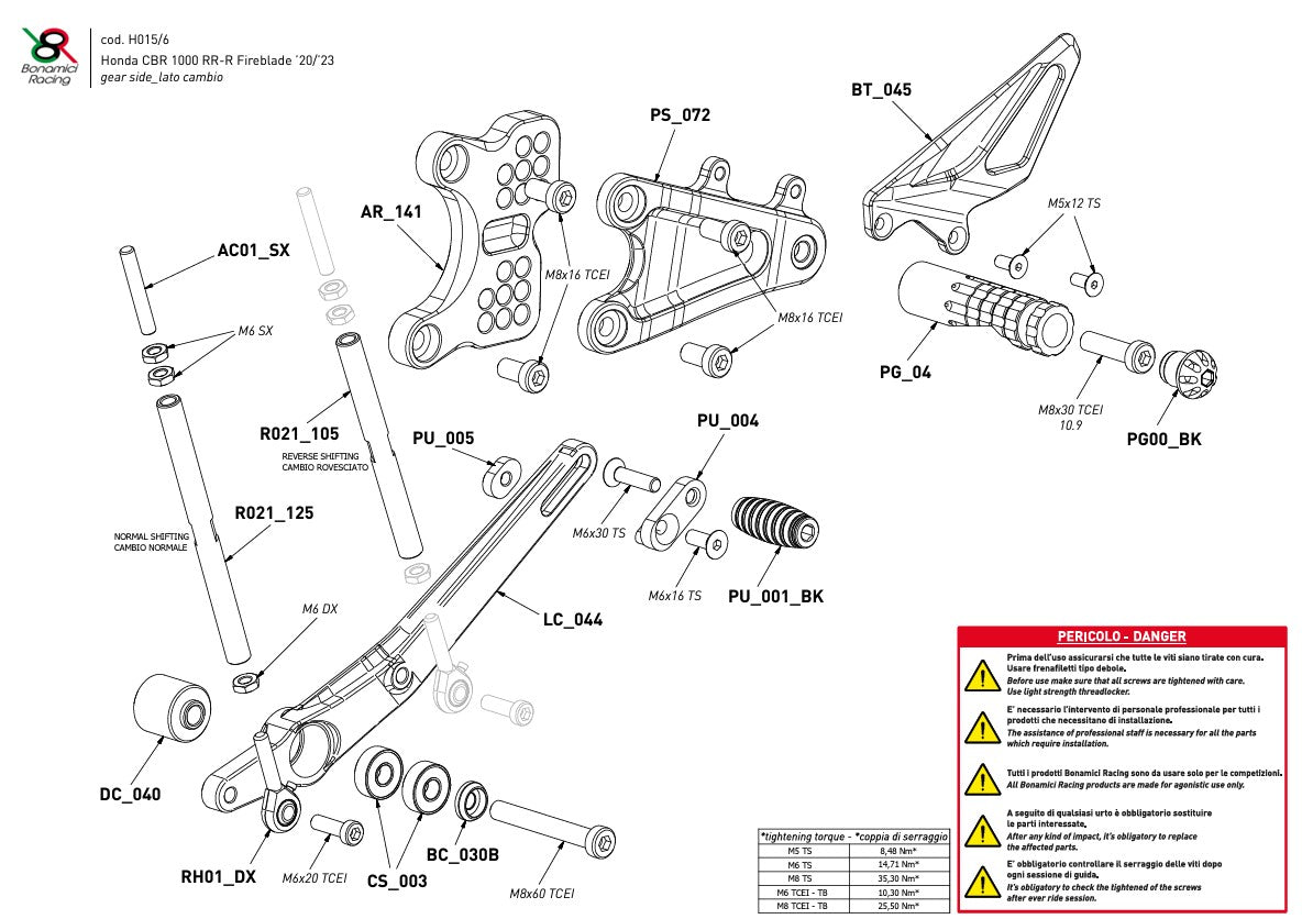 Footrest system Race Bonamici Racing Honda CBR 1000 RR-R SC82 (20-25) H015 