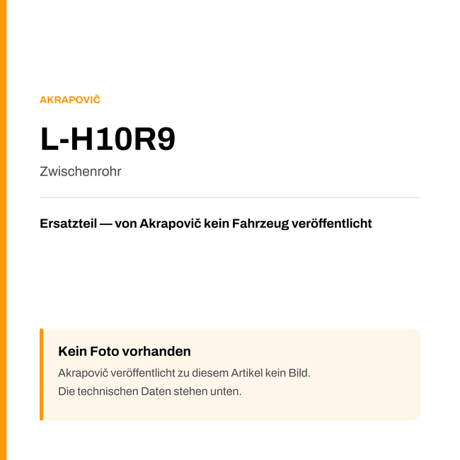 Akrapovic Zwischenrohr L-H10R9 — Platzhalter, kein Herstellerfoto verfügbar