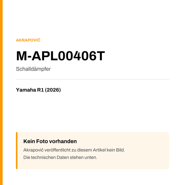 Akrapovic Schalldämpfer Yamaha R1 (26-26) M-APL00406T — Platzhalter, kein Herstellerfoto verfügbar