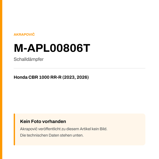 Akrapovic Schalldämpfer Honda CBR 1000 RR-R (23-26) M-APL00806T — Platzhalter, kein Herstellerfoto verfügbar