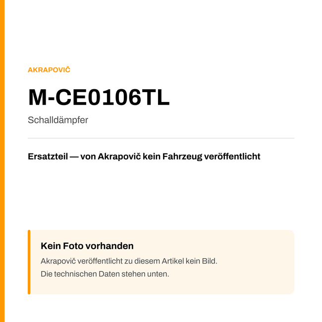 Akrapovic Schalldämpfer M-CE0106TL — Platzhalter, kein Herstellerfoto verfügbar