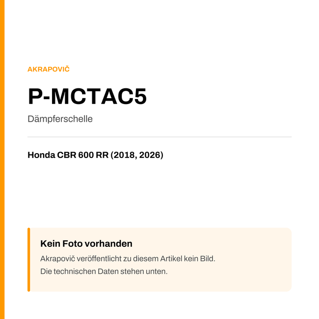 Akrapovic Dämpferschelle Honda CBR 600 RR (18-26) P-MCTAC5 — Platzhalter, kein Herstellerfoto verfügbar