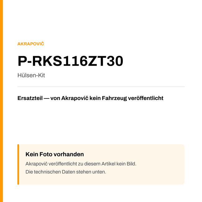 Akrapovic Hülsen-Kit P-RKS116ZT30 — Platzhalter, kein Herstellerfoto verfügbar