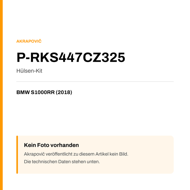 Akrapovic Hülsen-Kit BMW S1000RR (18-18) P-RKS447CZ325 — Platzhalter, kein Herstellerfoto verfügbar