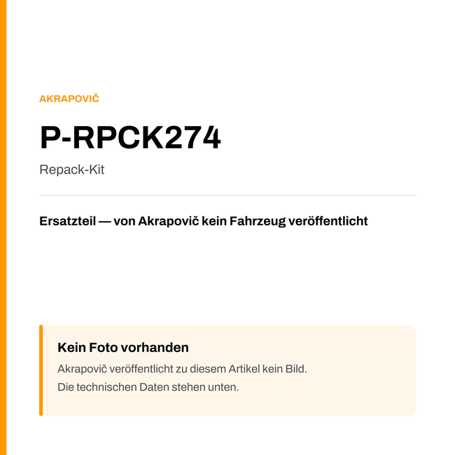 Akrapovic Repack-Kit P-RPCK274 — Platzhalter, kein Herstellerfoto verfügbar