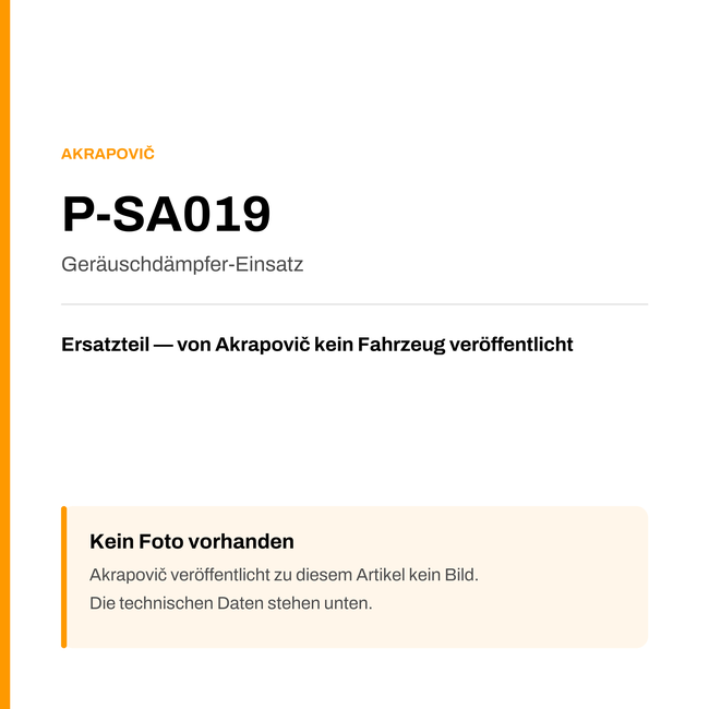 Akrapovic Geräuschdämpfer-Einsatz P-SA019 — Platzhalter, kein Herstellerfoto verfügbar