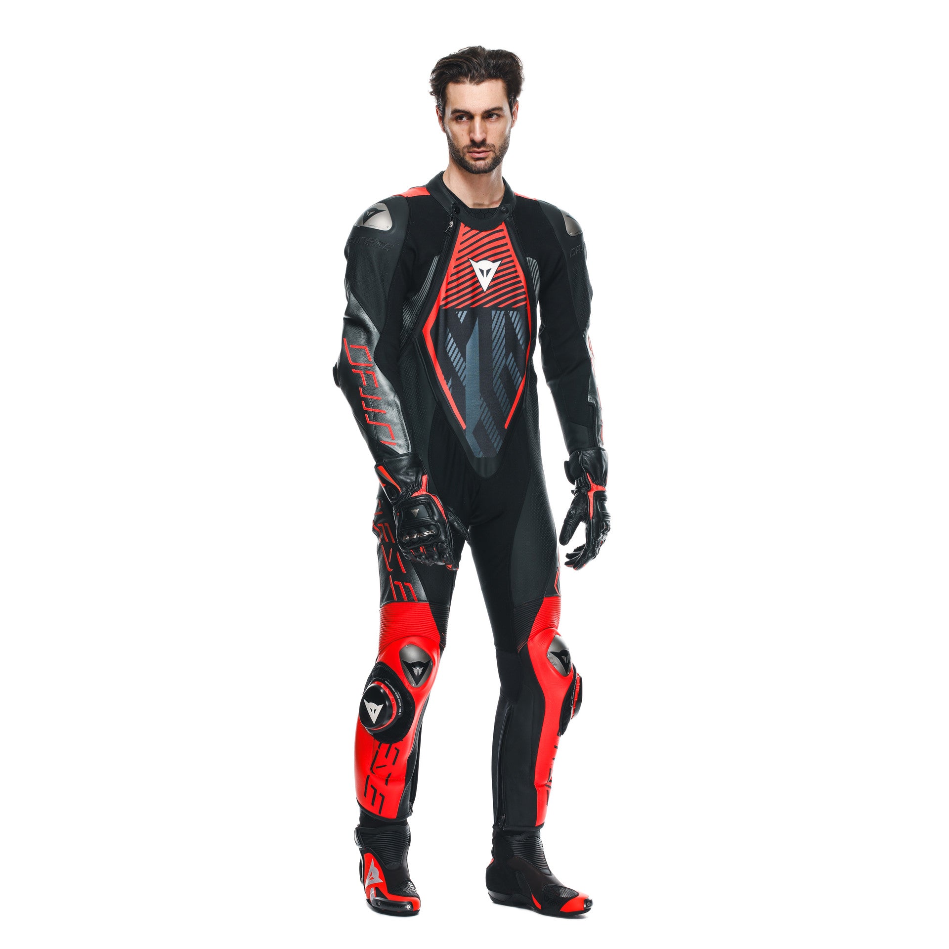 Dainese Audax D-Zip one-piece leather combination-perforated racing suit | Men | Black/red