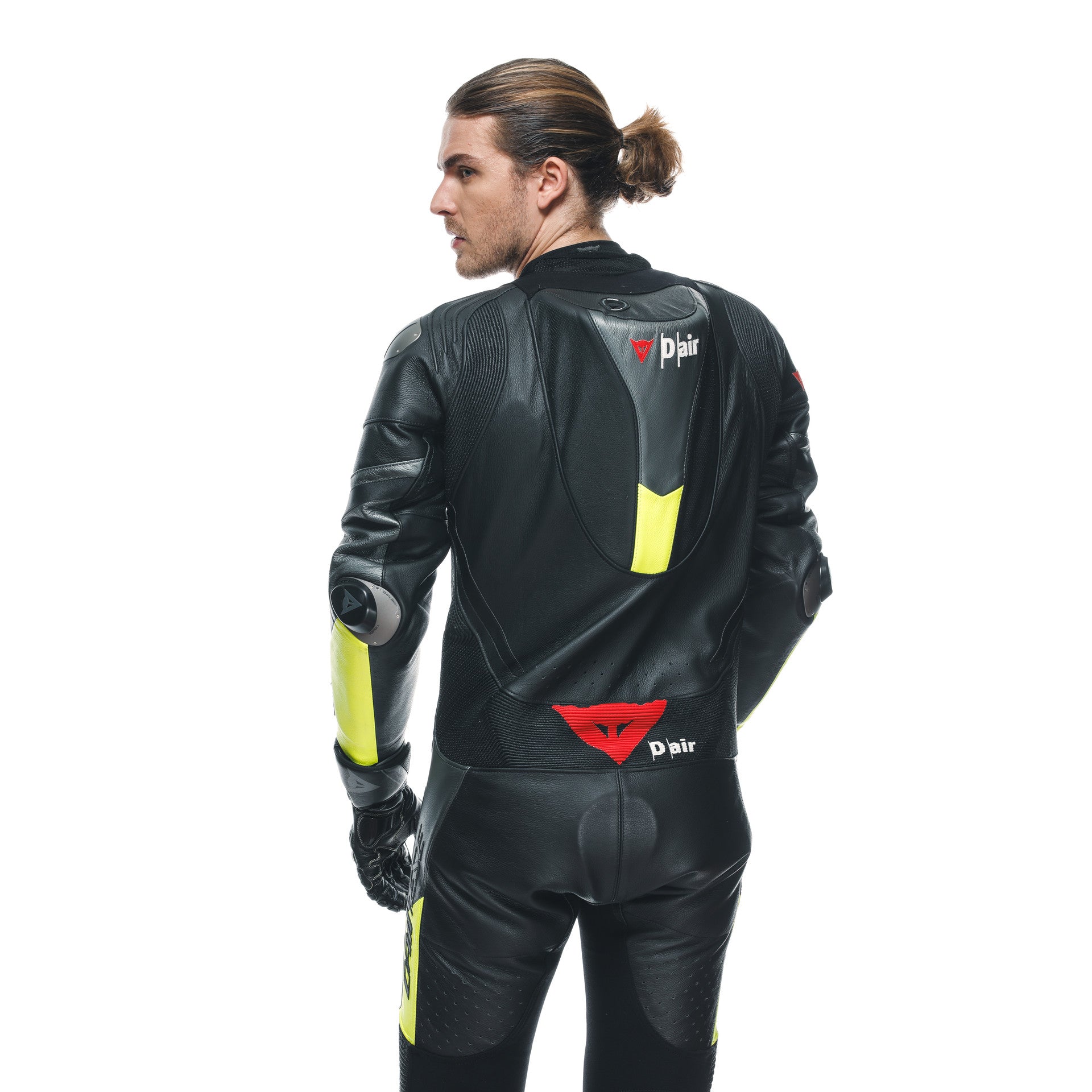 Dainese Misano 3 D-AIR® one-piece leather combination-perforated airbag racing suit | Men | Black/neon yellow