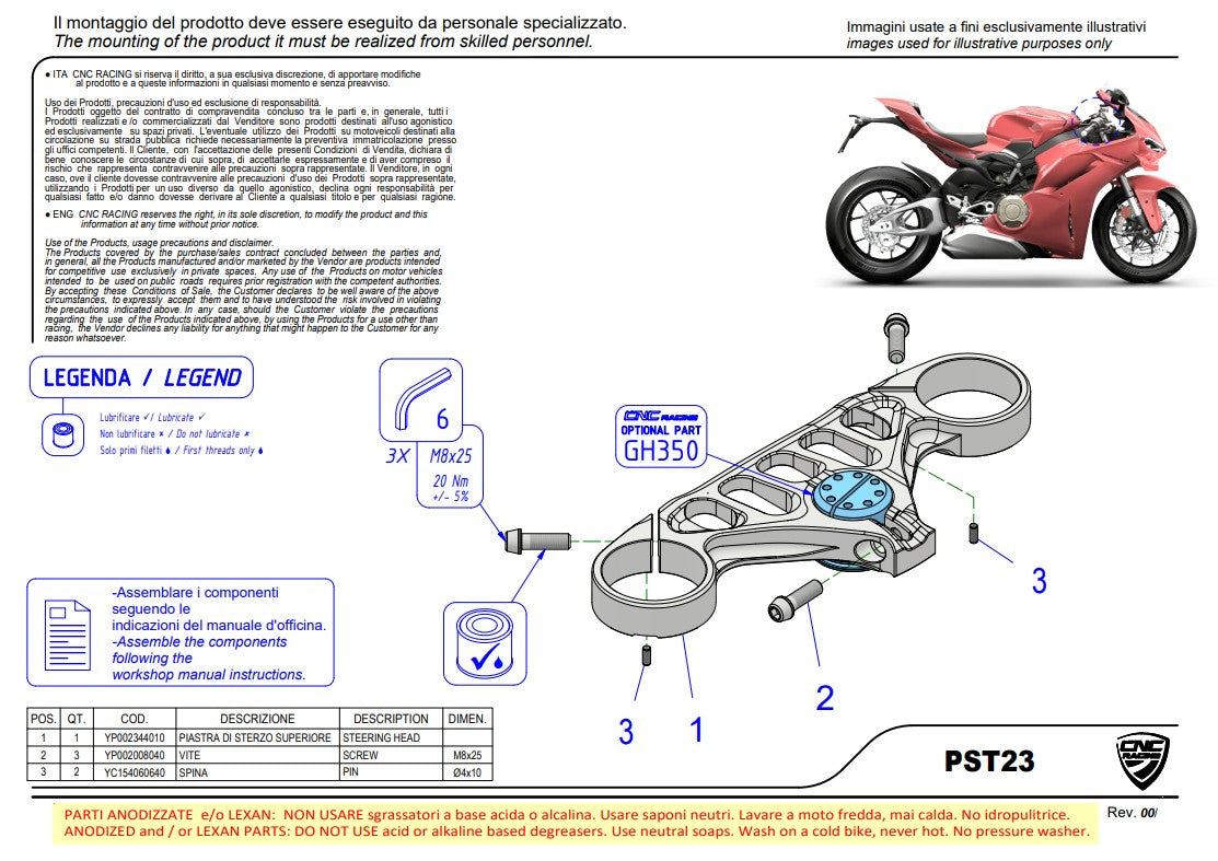 Fork bridge (TOP) Troy Bayliss Limited Edition CNC Racing Ducati Panigale V4/S (2025) PST23BTB 
