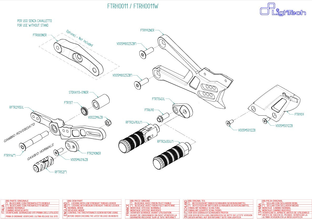 Footrest system Lighteech Honda CBR 1000 RR-R SC82 (20-25) Ftrho011/W