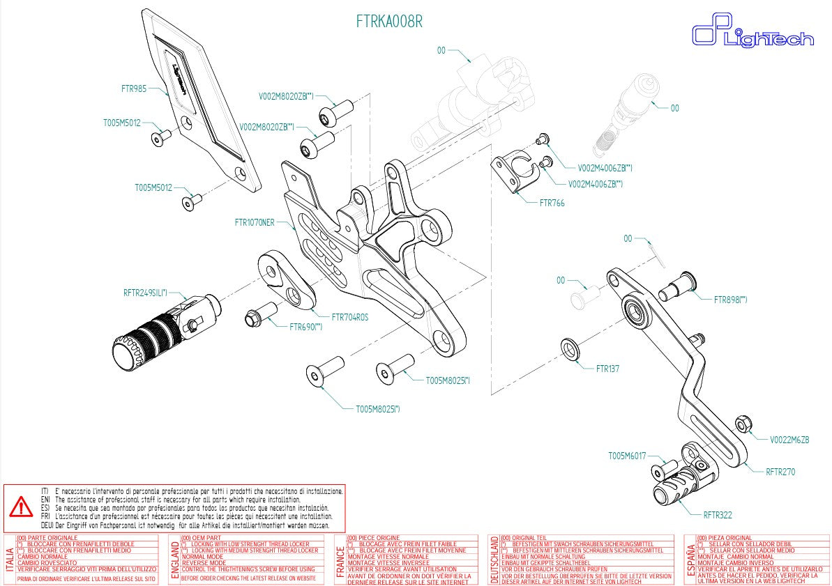 Footrest system R LighTech Kawasaki ZX-6R/636/RR (05-26) FTRKA008R 