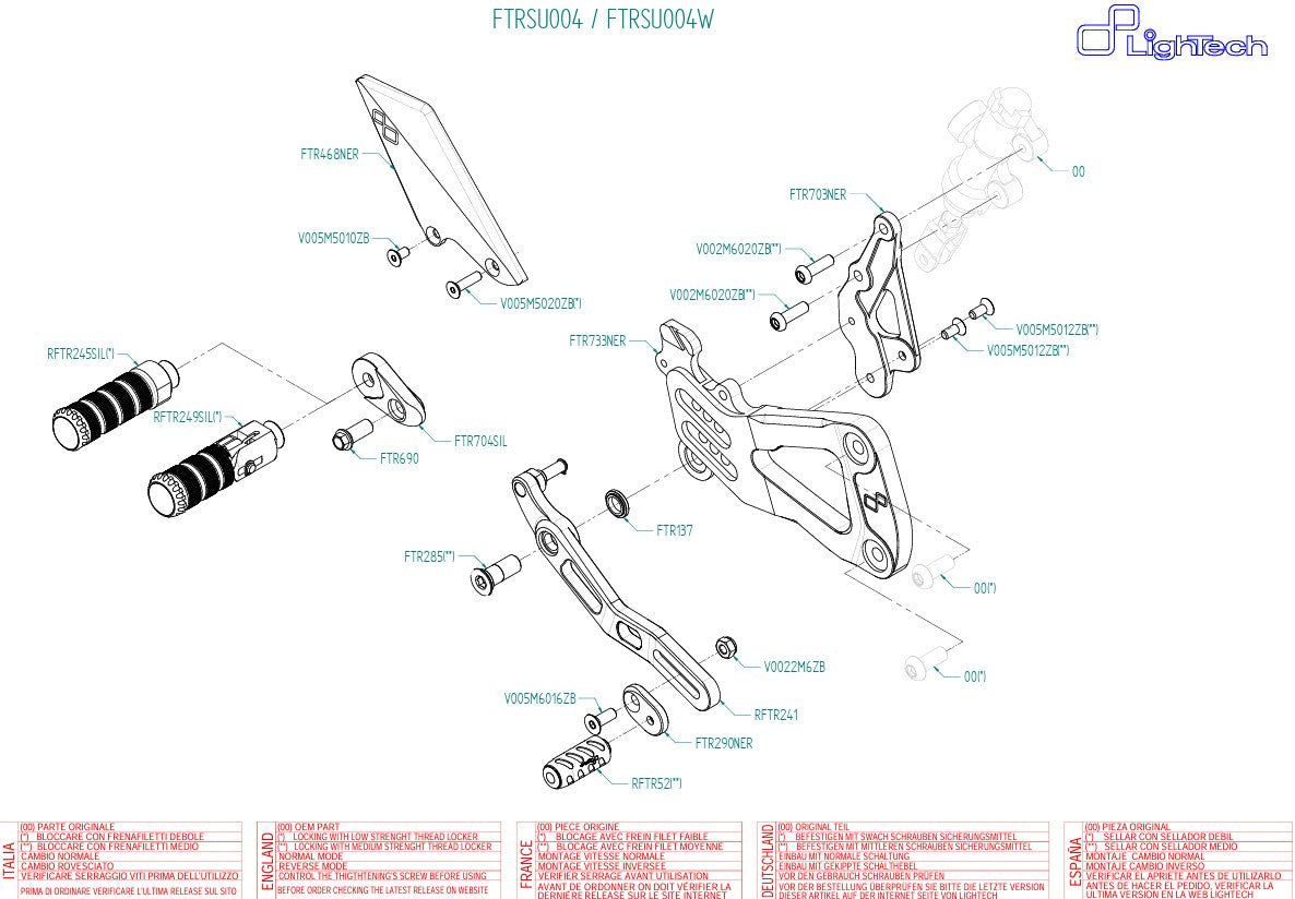 Footrest system LighTech Suzuki GSX-R 1000 (17-23) FTRSU004/W 