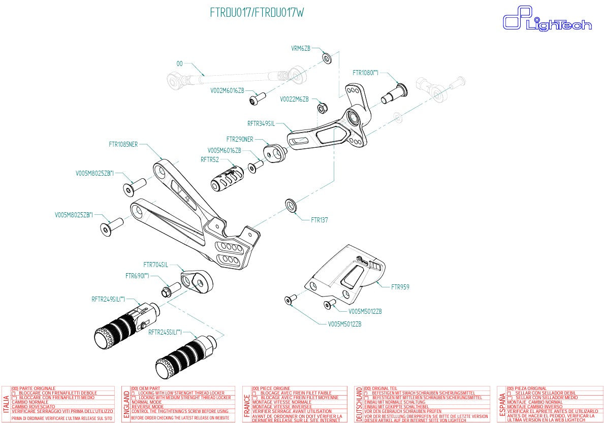 LighTech footrest system Ducati Panigale V4/S/R (25-26) FTRDU017/W 
