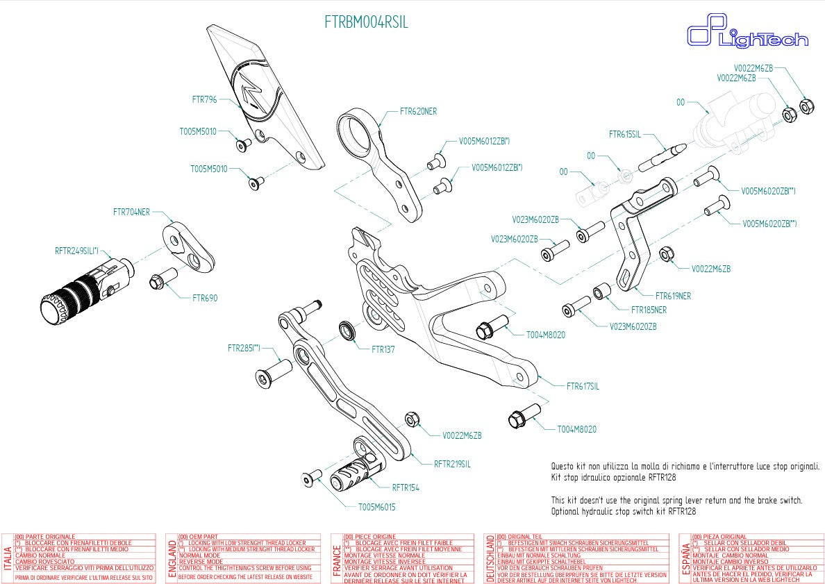 R LighTech BMW S1000RR K46 (15-18) footrest system FTRBM004RSIL 