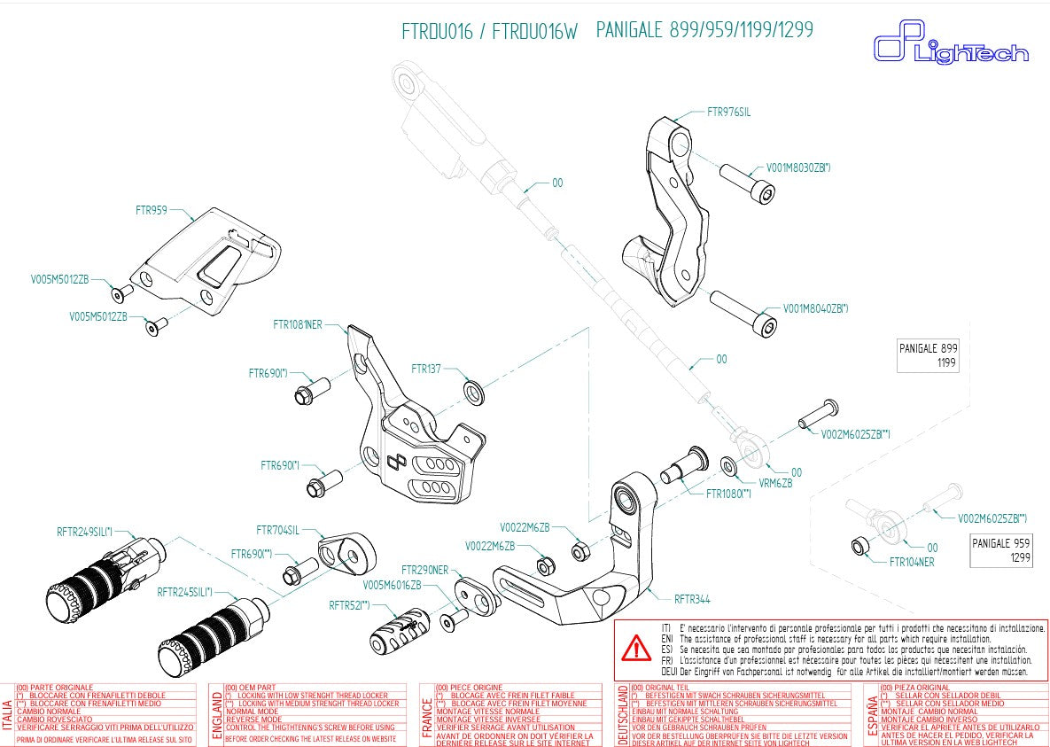 Footrest system Light-tech reverse circuit Ducati Panigale 899 (13-16) Ftrdu016/W