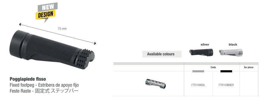 Light-tech replacement footrest fixed 75 mm-silver/black | Ftr1098
