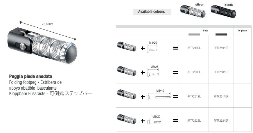 LighTech Repuesto de estribo plegable 76,5 mm – Plata/Negro | RFTR249-252 