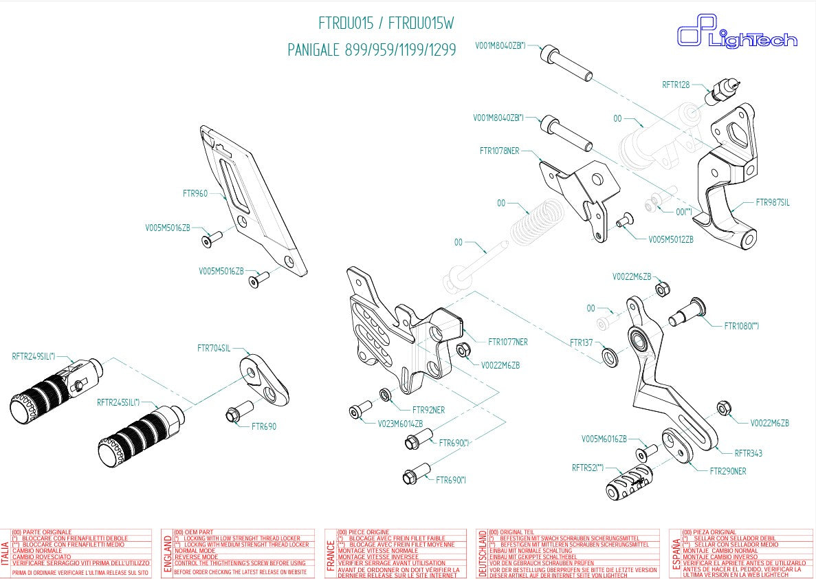 Footrest system Lightech Ducati Panigale 959 (16-19) FTRDU015/W