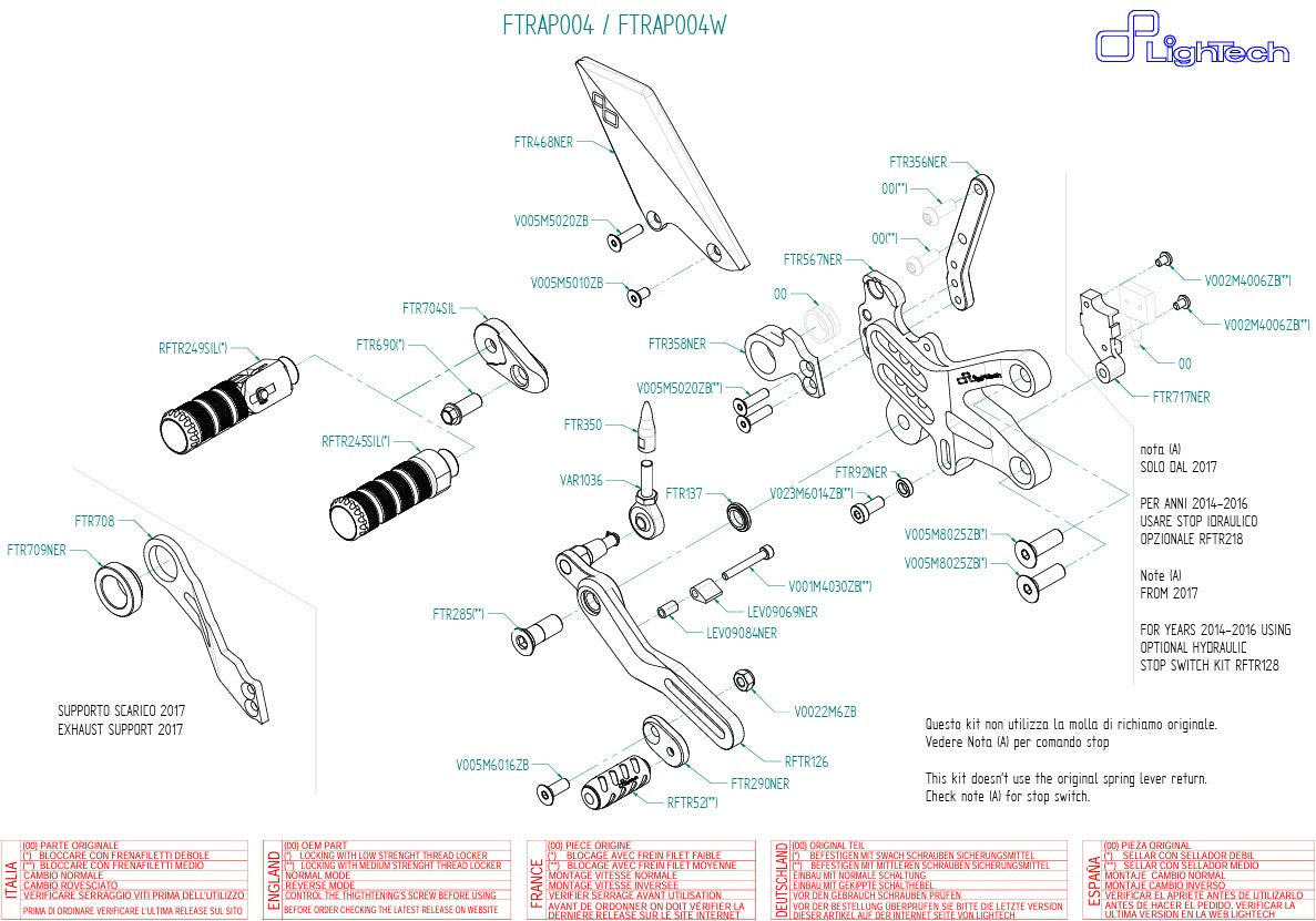 Footrest system LighTech Aprilia RSV4/Factory/R/RR/RF (09-16) FTRAP004/W 