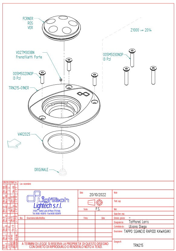 Fuel cap screw cap Lightech Kawasaki ZX-10 R/RR (06-20) Trn215