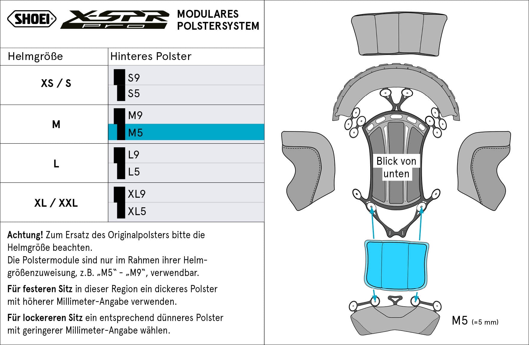 Shoei head pad at the rear M5 (XPro) Type-P for X-SRE Pro