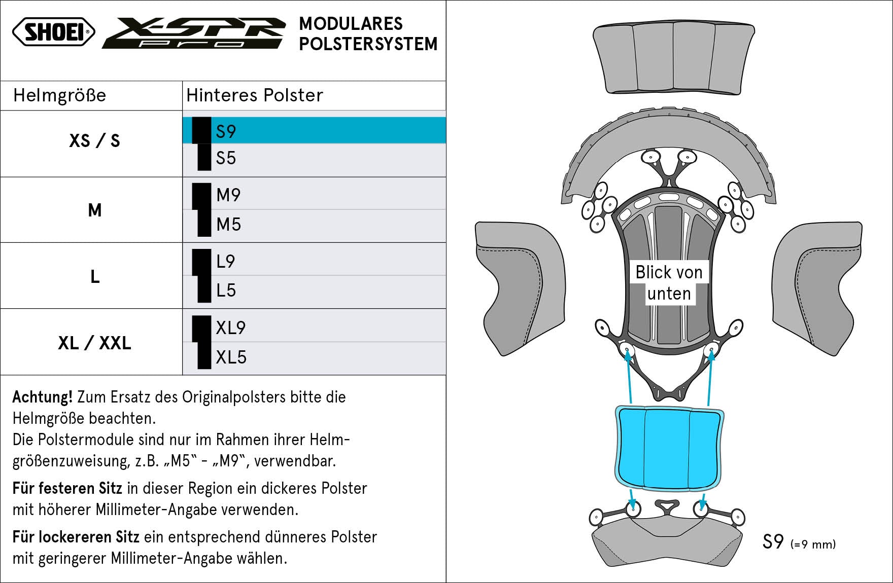 Shoei head pads at the rear S9 (XPro) Type-P for X-Spr Pro